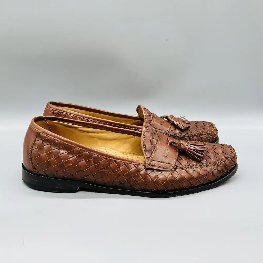 Cole Haan Shoes Mens 13 Brown Leather Woven Tassel Loafers Slip On Vtg Moc Toe